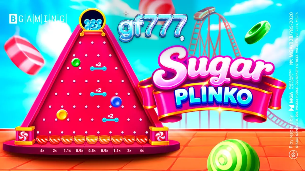 Tampilan visual permainan Sugar Plinko dengan tema permen yang ceria